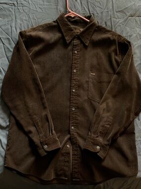 Men's Dark Brown Corduroy Button-Down Shirt